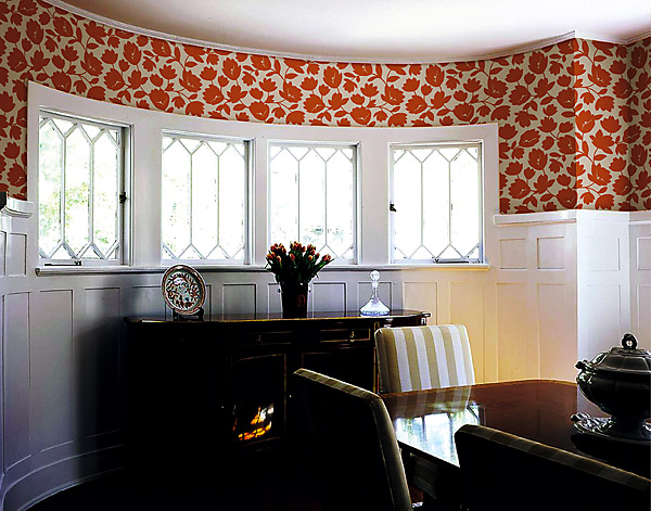 Orange Floral Wallpaper in a Kitchen