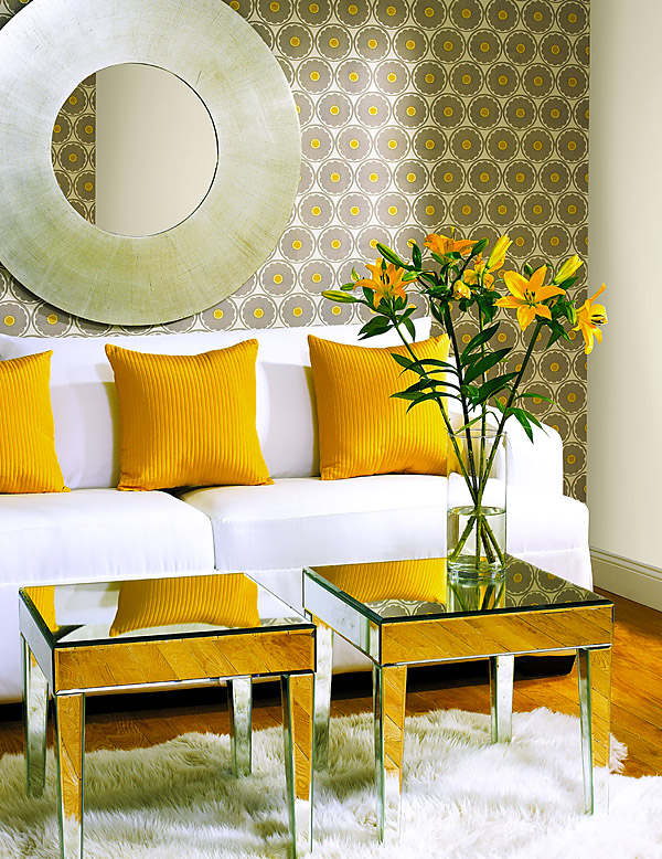 Retro Floral Wallpaper Yellow & Grey
