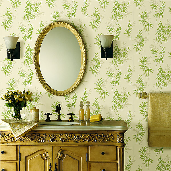 Bamboo Wallpaper in a Bathroom Lush Green Decor Idea