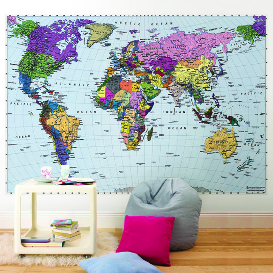 World Map Wall Mural Kids Room Decor Idea