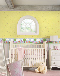 Yellow Nursery Decor Idea with a polka dot wallpaper