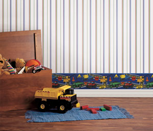 Barnstable Blue Stripe Wallpaper in a Boys Room Decor Idea