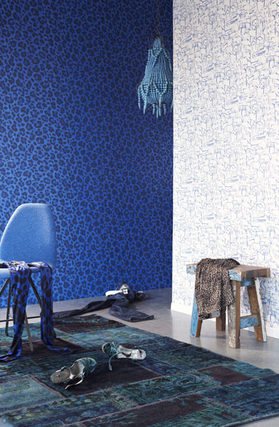 Talamanca Blue Abstract Leopard Print Wallpaper fromt he Ibiza wallpaper collection by Eijffinger