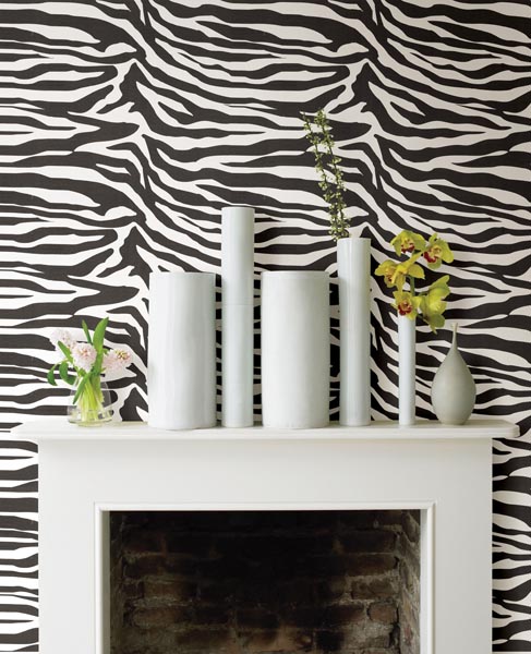 Zebbie black & white zebra print wallpaper