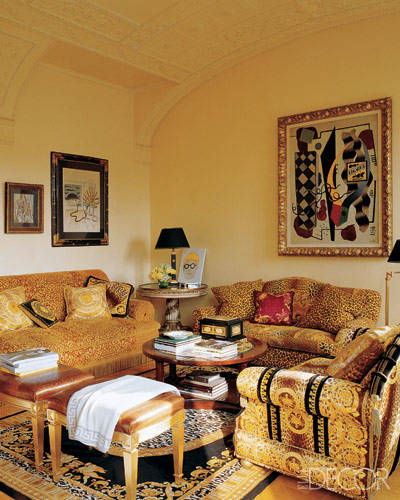 Donatella Versace living room mixes animal prints photo via Elle Decor