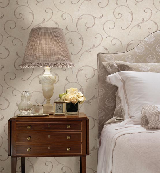 Emilie Grey Scroll Wallpaper from the Satin Classics IX Collection