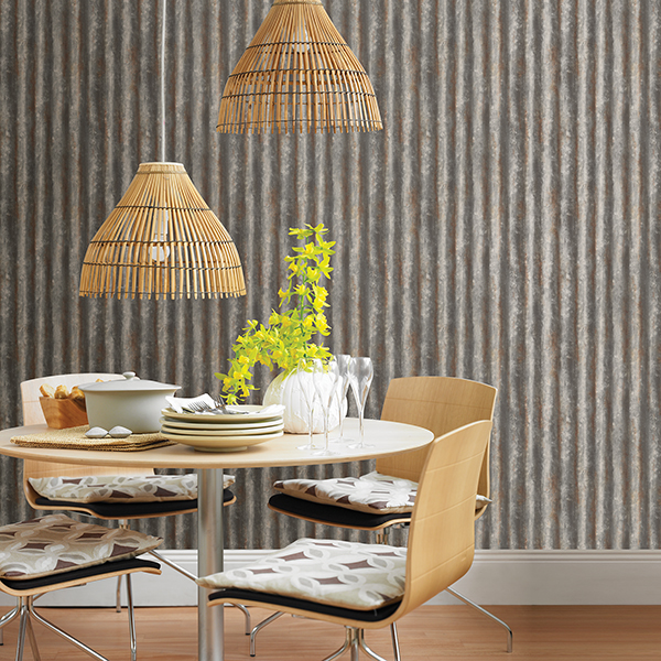 Corrugated Metal Wallpaper in Charcoal