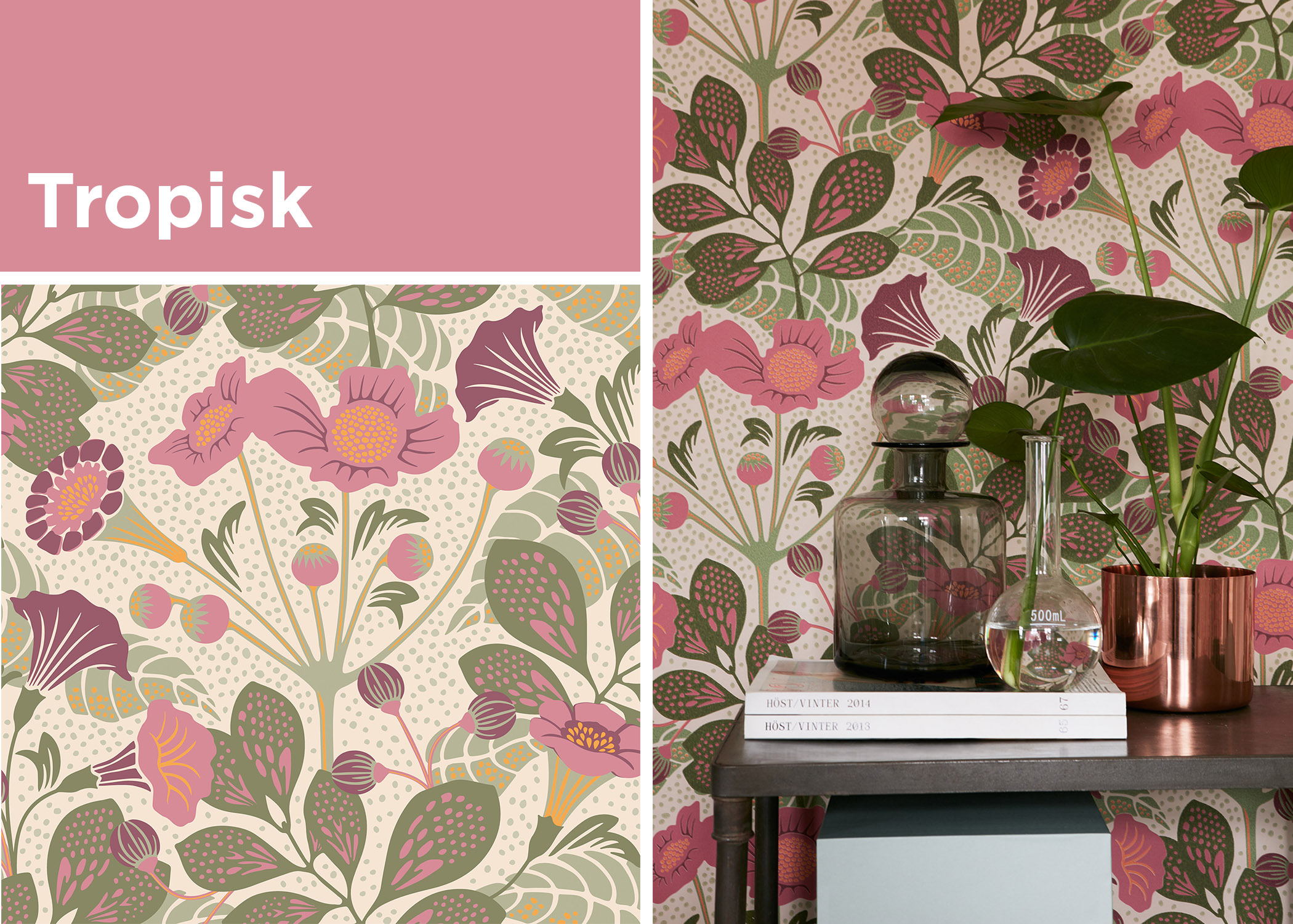 Tropisk pink floral wallpaper