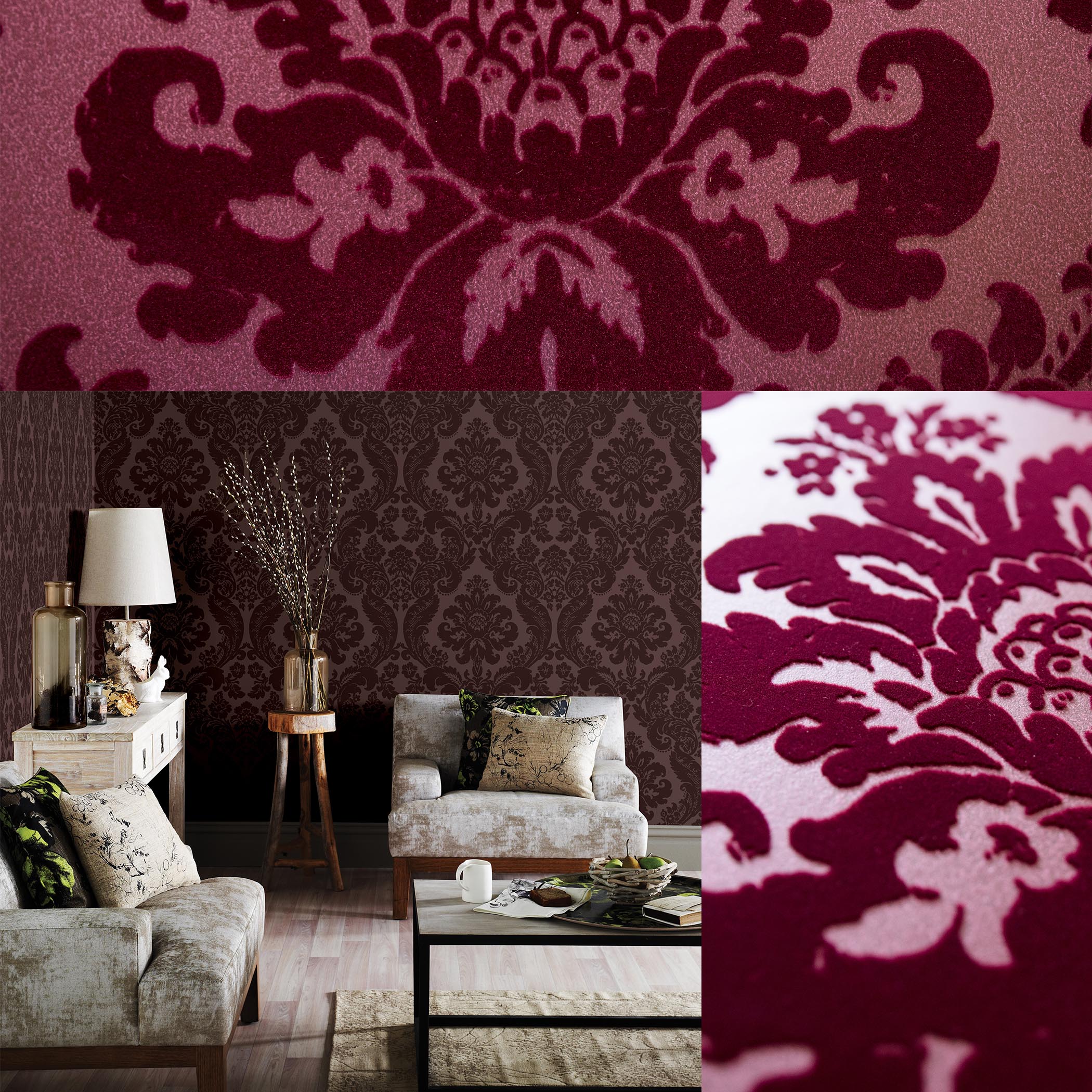 burgundy velvet damask wallpaper